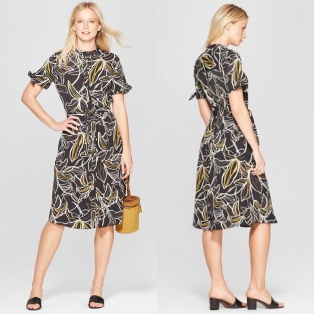 Who What Wear Short Sleeve Knotted Midi Shirtdress size XS